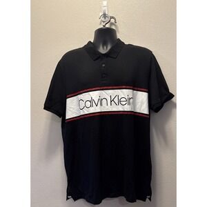 Calvin Klein Polo Shirt Men's XL White Black Stretch Short Sleeve Collared‎